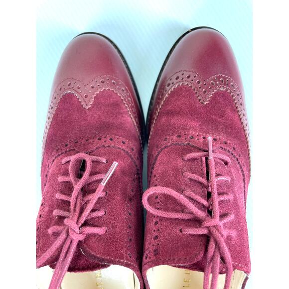 COLE HAAN Skylar Suede Leather Oxfords Size 6.5 Burgundy Wingtip Classic Preppy - Picture 12 of 12